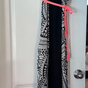 Jealous Tomato Black and White Dress with Neon bright salmon Straps